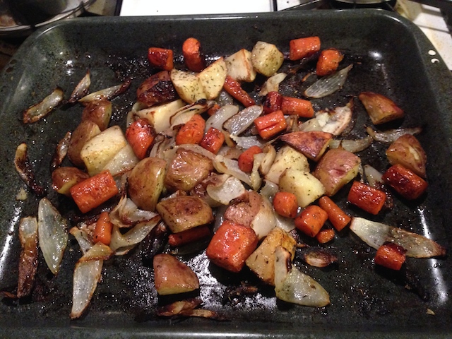 Roasted potatoes, carrots, and onions... with time to spare.