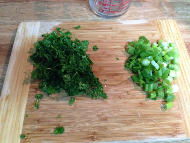 Left: parsley. Right: green onion.